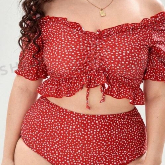 Shein red polka dot 2 piece swim suit - Picture 6 of 9
